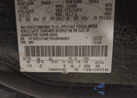 2006 Ford Explorer Eddie Bauer из США, поврежденный, VIN 1FMEU74E76UB09061